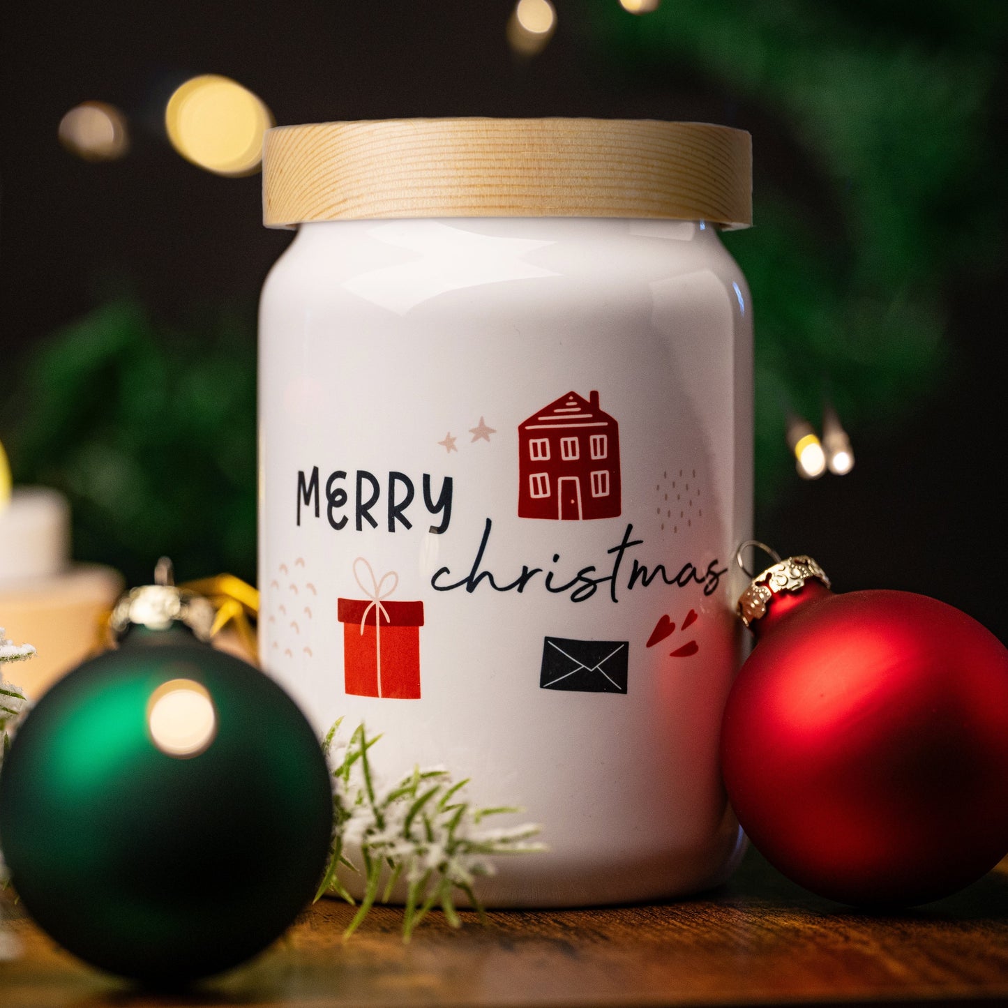 Keksdose "Merry Christmas" mit Häuschen und Geschenken