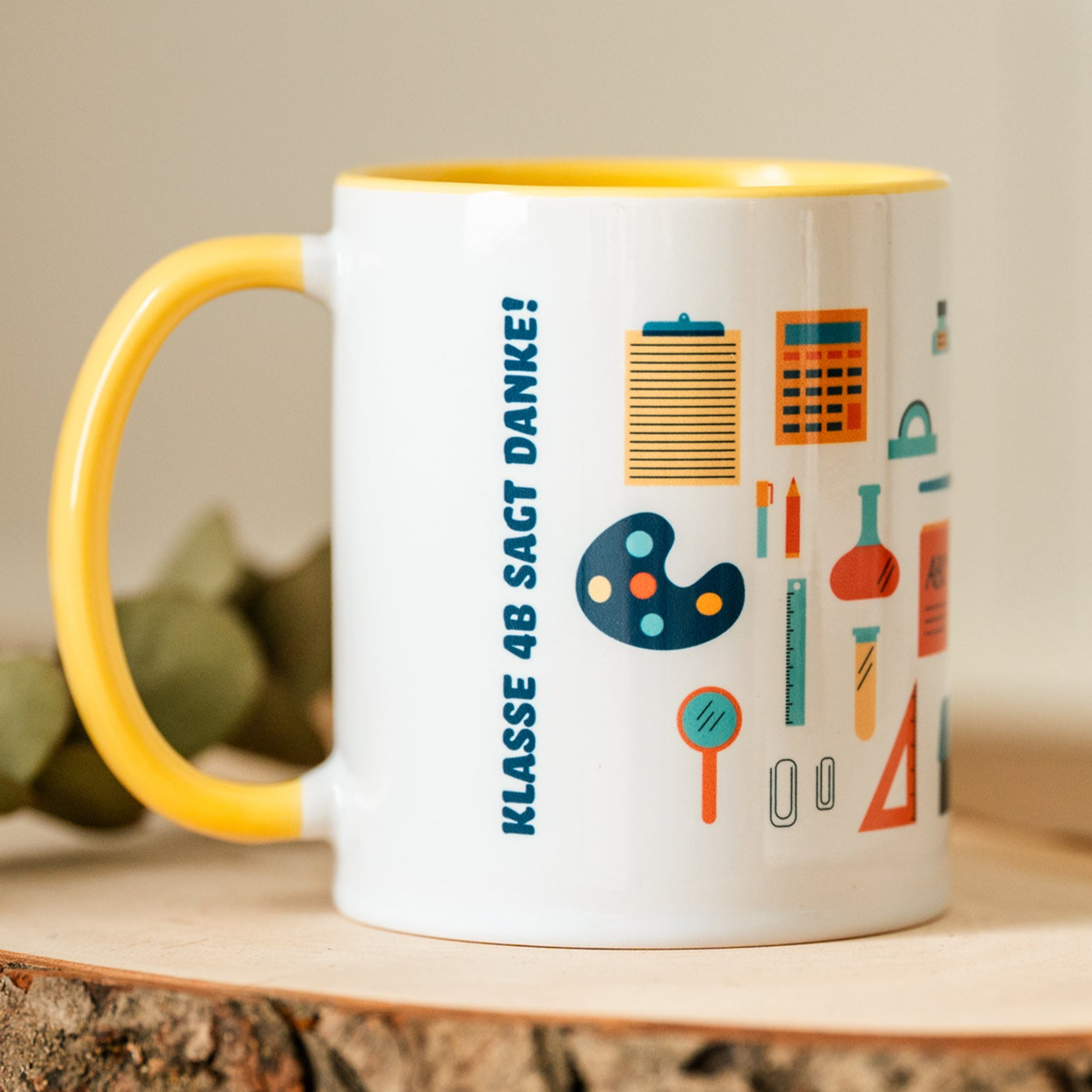 Farbige Keramik Tasse "Danke für die kunterbunte Zeit"