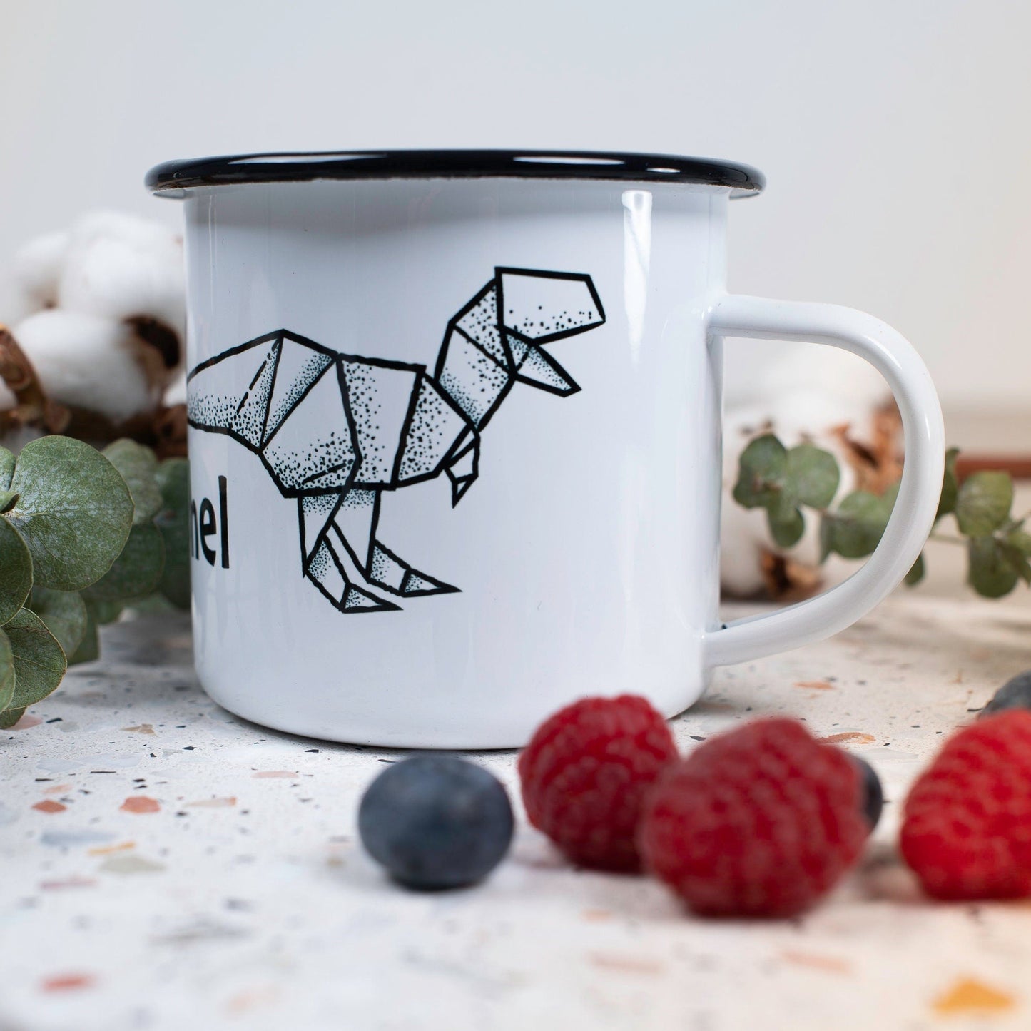 Emaille Tasse "Dinosaurier"