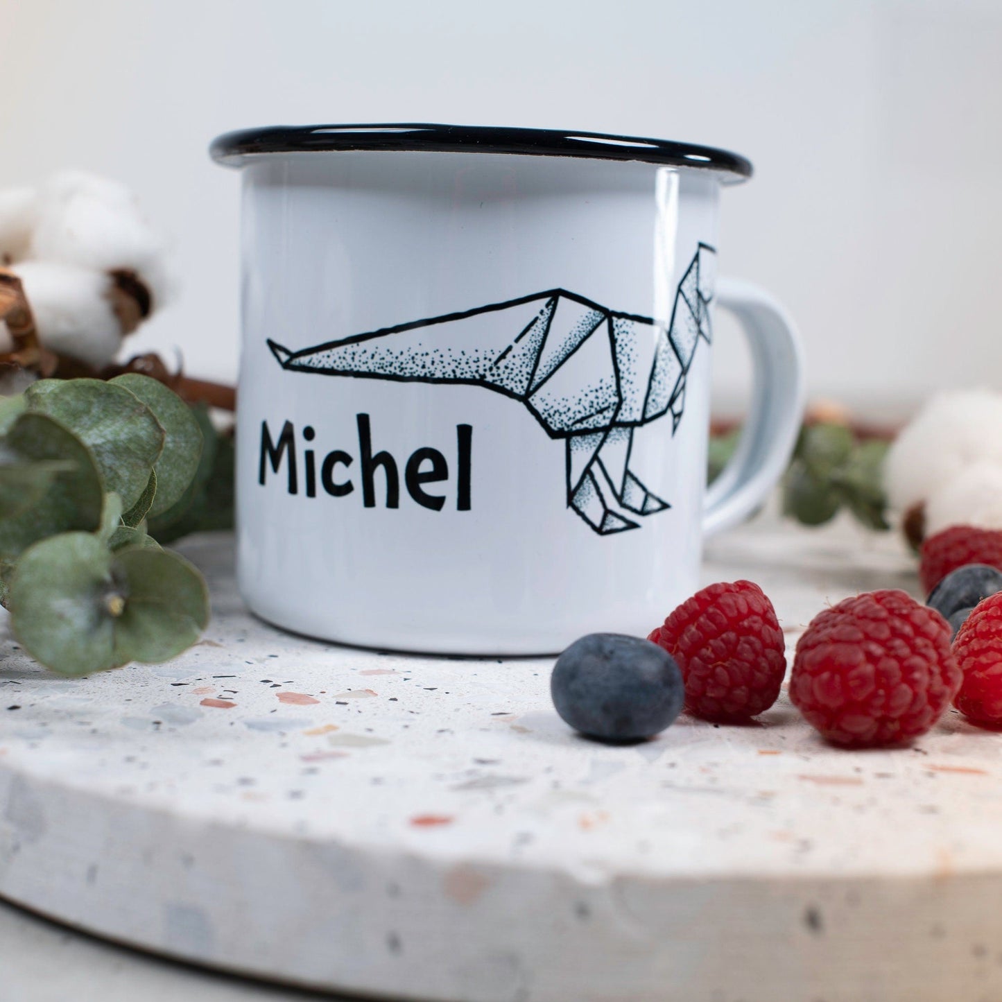 Emaille Tasse "Dinosaurier"