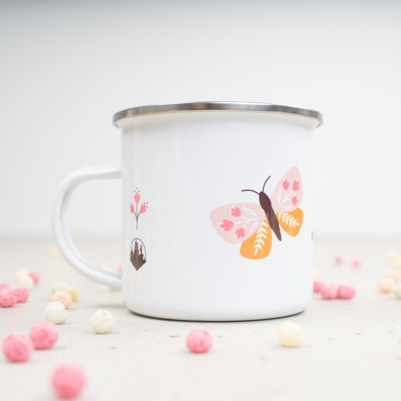 Emaille Tasse "Schmettering & Regenbogen"