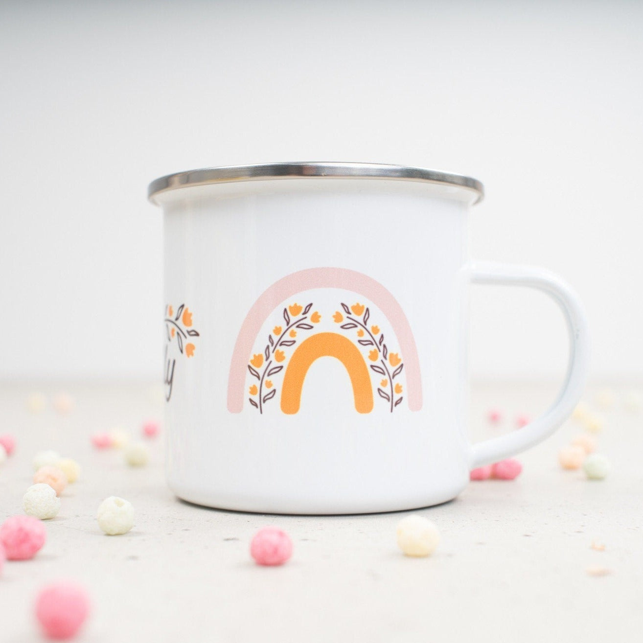 Emaille Tasse "Schmettering & Regenbogen"