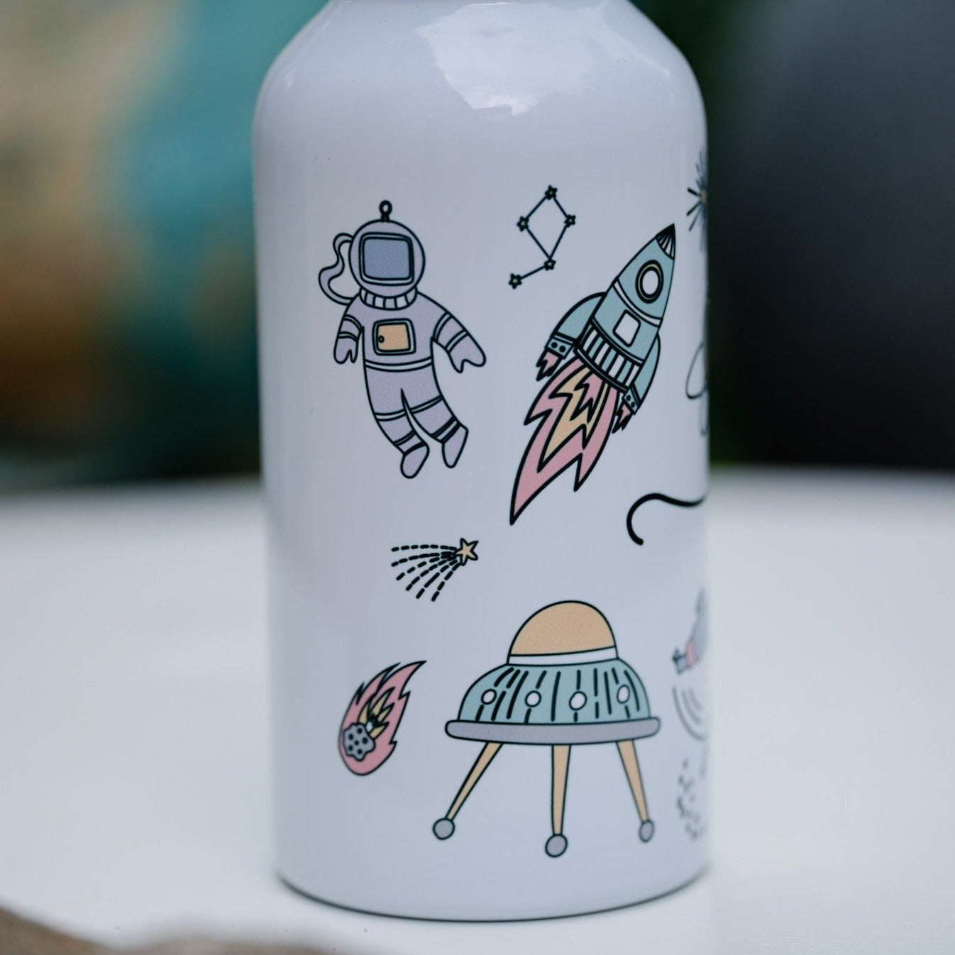 Edelstahl Trinkflasche „Weltraum“ mit Strohhalm