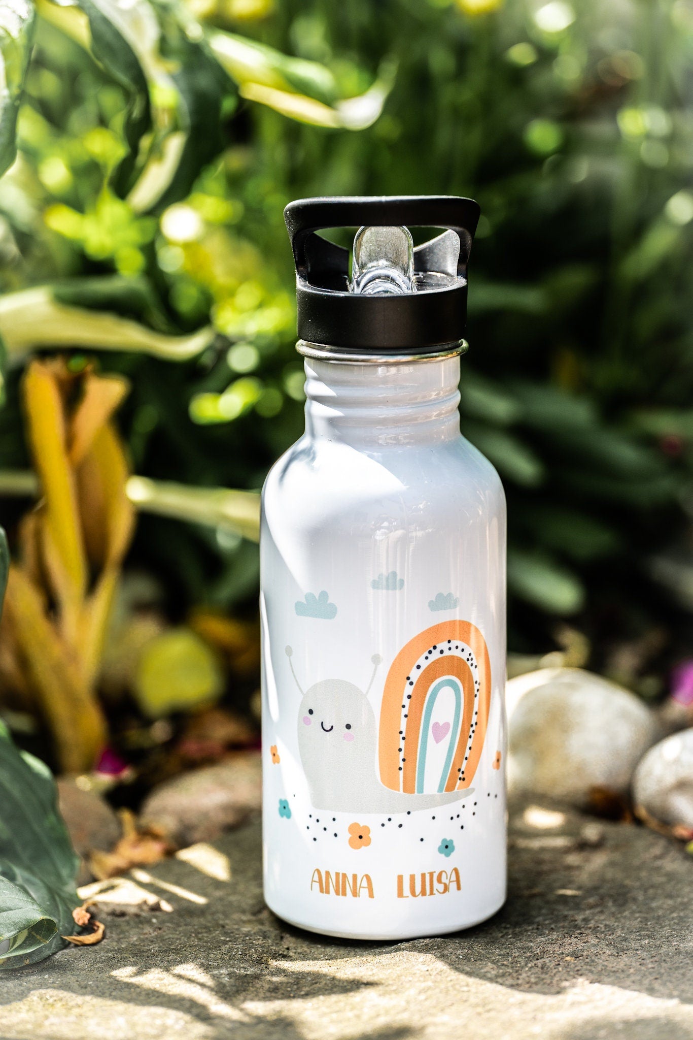 Edelstahl Trinkflasche "Schnecke" mit Strohhalm
