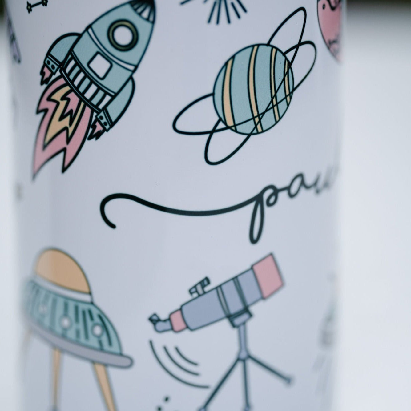 Edelstahl Trinkflasche „Weltraum“ mit Strohhalm