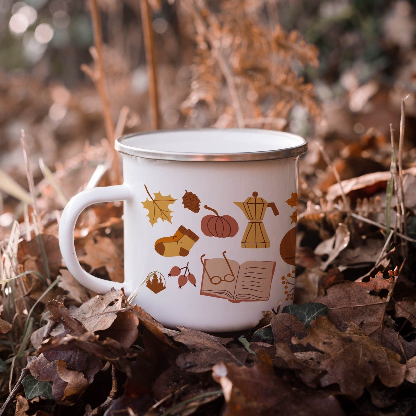Emaille Tasse „Herbst Doodle“