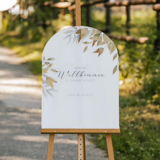Florales Willkommensschild aus Acrylglas