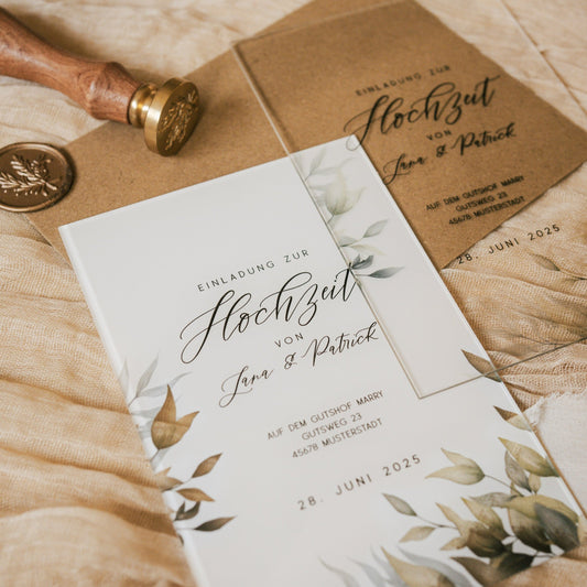 Florale Hochzeitseinladung aus Acrylglas