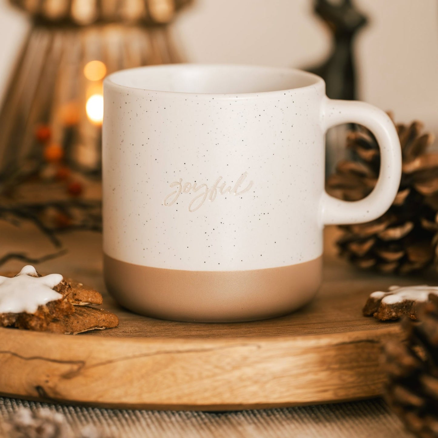 Steingut Tasse "Joyful" & "Let it snow"