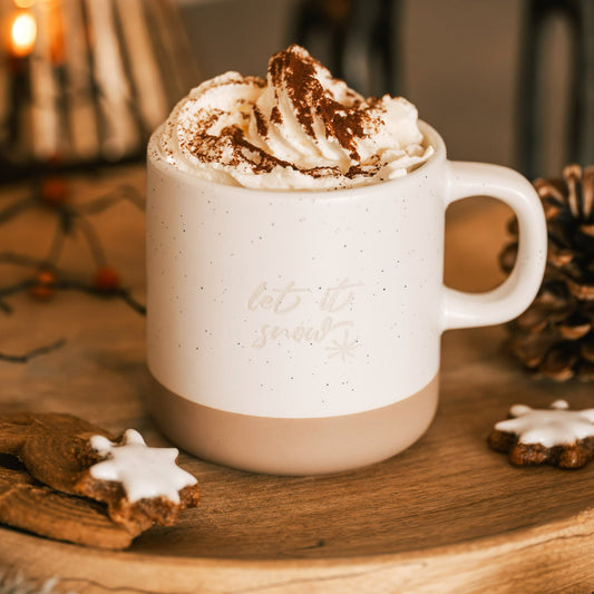 Steingut Tasse "Joyful" & "Let it snow"