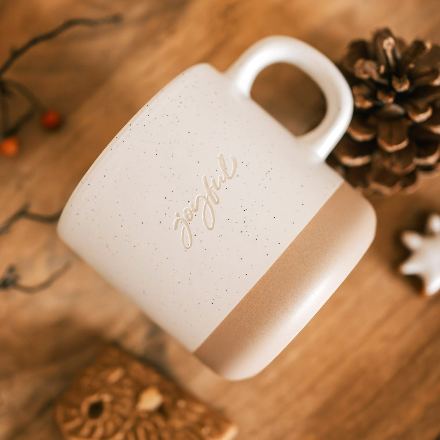 Steingut Tasse "Joyful" & "Let it snow"