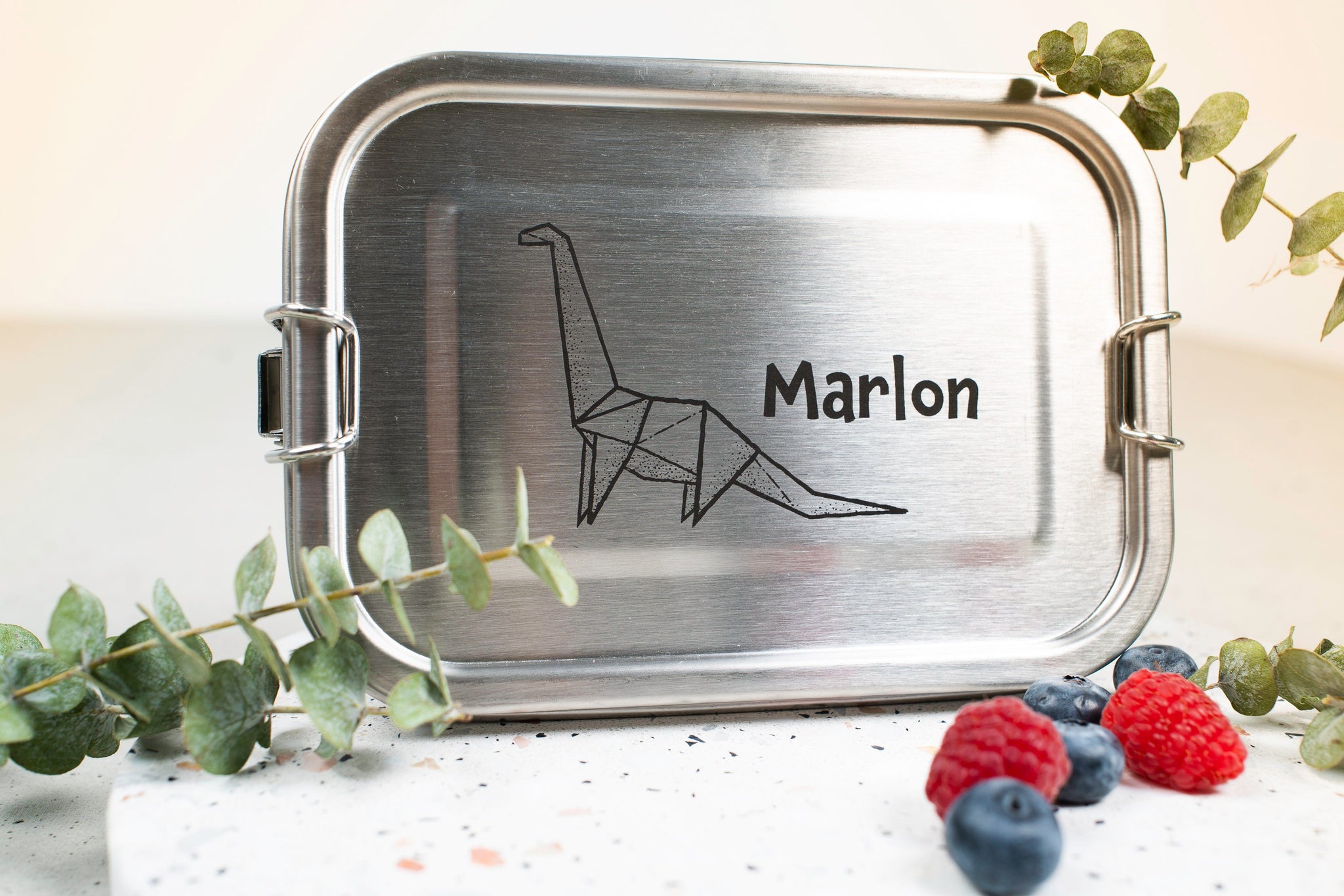 Metallbrotdose, Edelstahl Lunchbox, Edelstahl Dose "Dinosaurier und Wunschname", Brachiosaurus, Kindergeschenk, Kindergartenkind, Schulkind