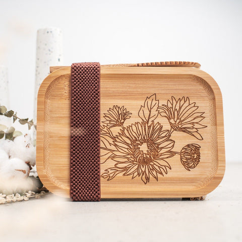 Brotdose "Floral" | Lunchbox | Edelstahlbox mit Bambusdeckel und deinem Wunschnamen