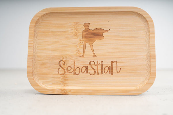 Brotdose | Lunchbox | Edelstahlbox mit Bambusdeckel und deinem Wunschnamen mit Herz