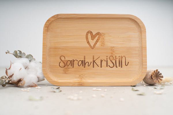 Brotdose "Regenbögen" | Lunchbox | Edelstahlbox mit Bambusdeckel und deinem Wunschnamen