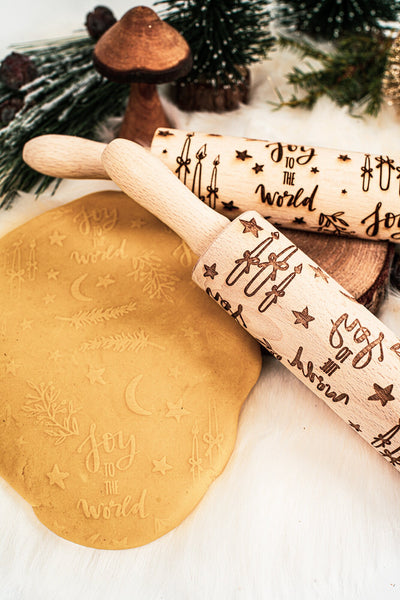 Teigrolle, Plätzchenrolle, Nudelholz "Joy to the World", Geschenk für Kinder, Adventskalender Geschenk