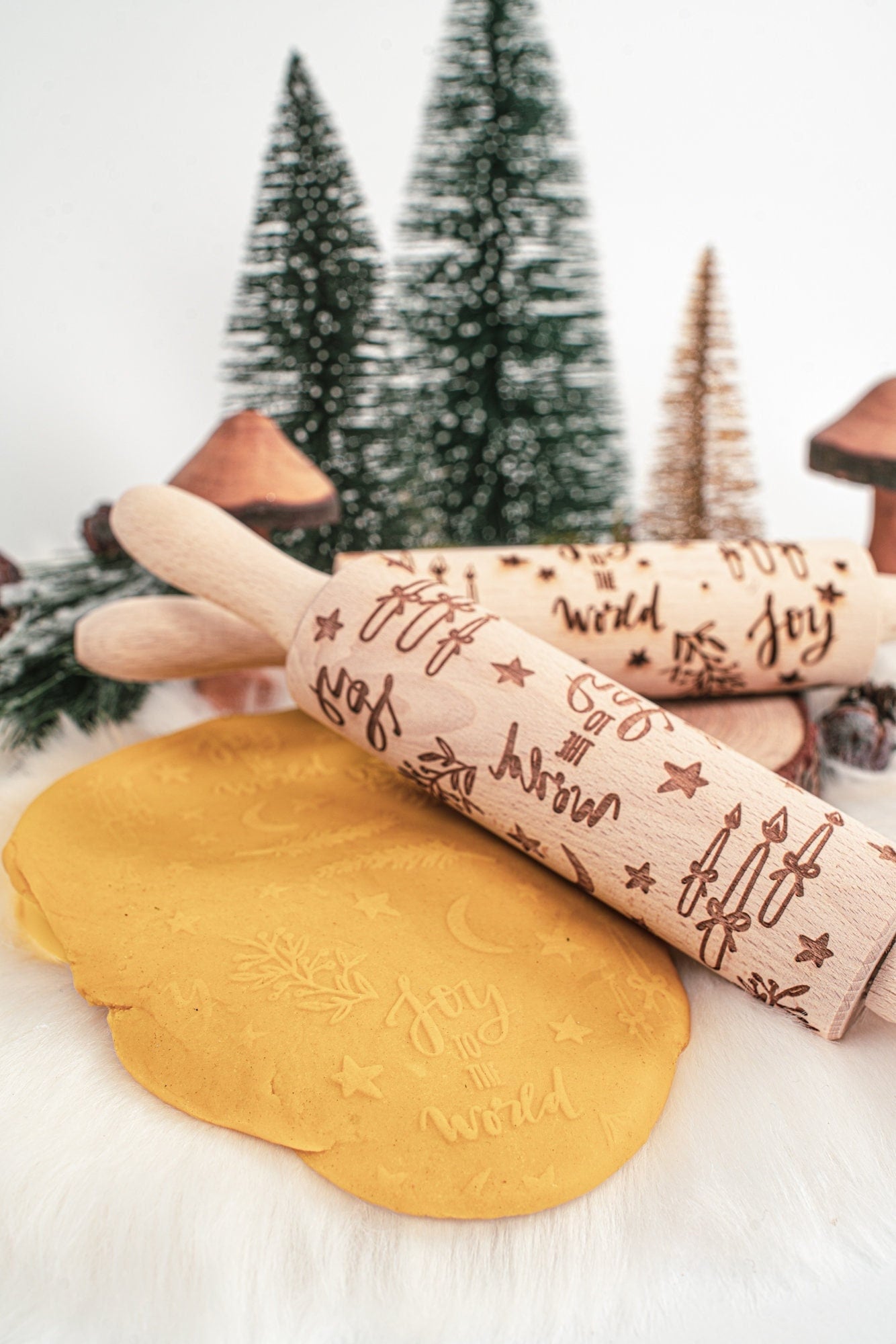 Teigrolle, Plätzchenrolle, Nudelholz "Joy to the World", Geschenk für Kinder, Adventskalender Geschenk