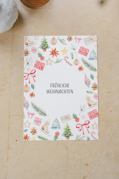 5er Weihnachtskartenset "Fröhliche Weihnachten" 300g Naturkarton