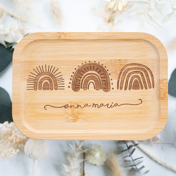 Brotdose | Lunchbox | Edelstahlbox mit Bambusdeckel und deinem Wunschnamen mit Herz