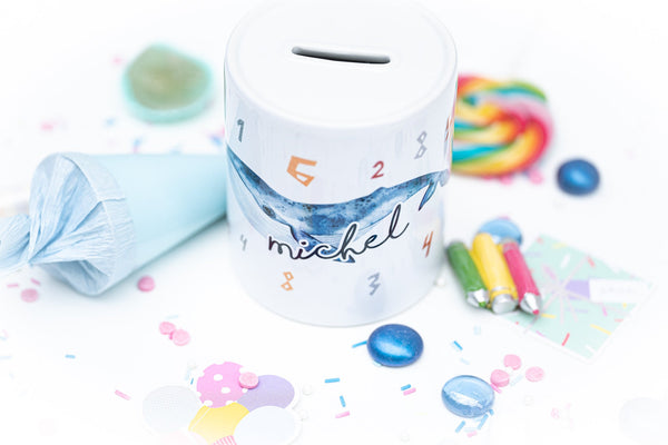 Spardose aus Keramik weiß Wal Blauwal mit Wunschname, Geschenk zur Einschulung, Schulkind 23 2023