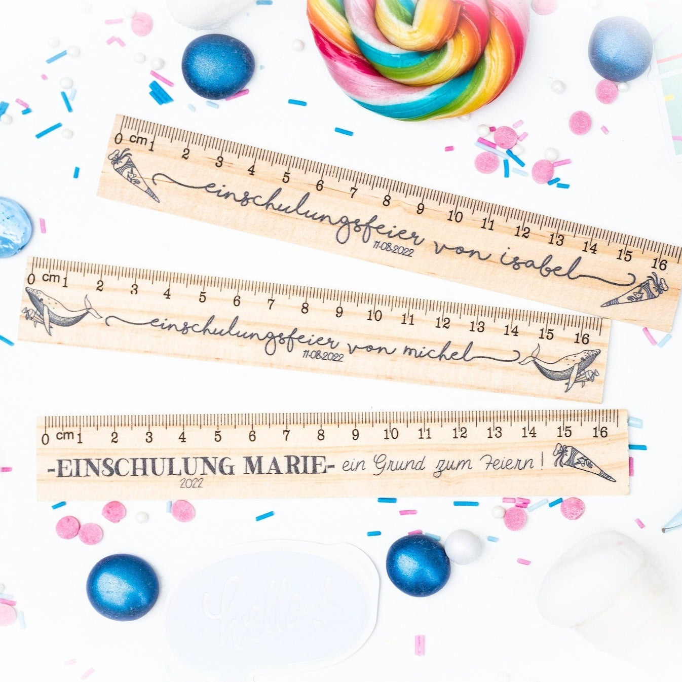 Lineal "Einschulung" aus Holz und Wunschname