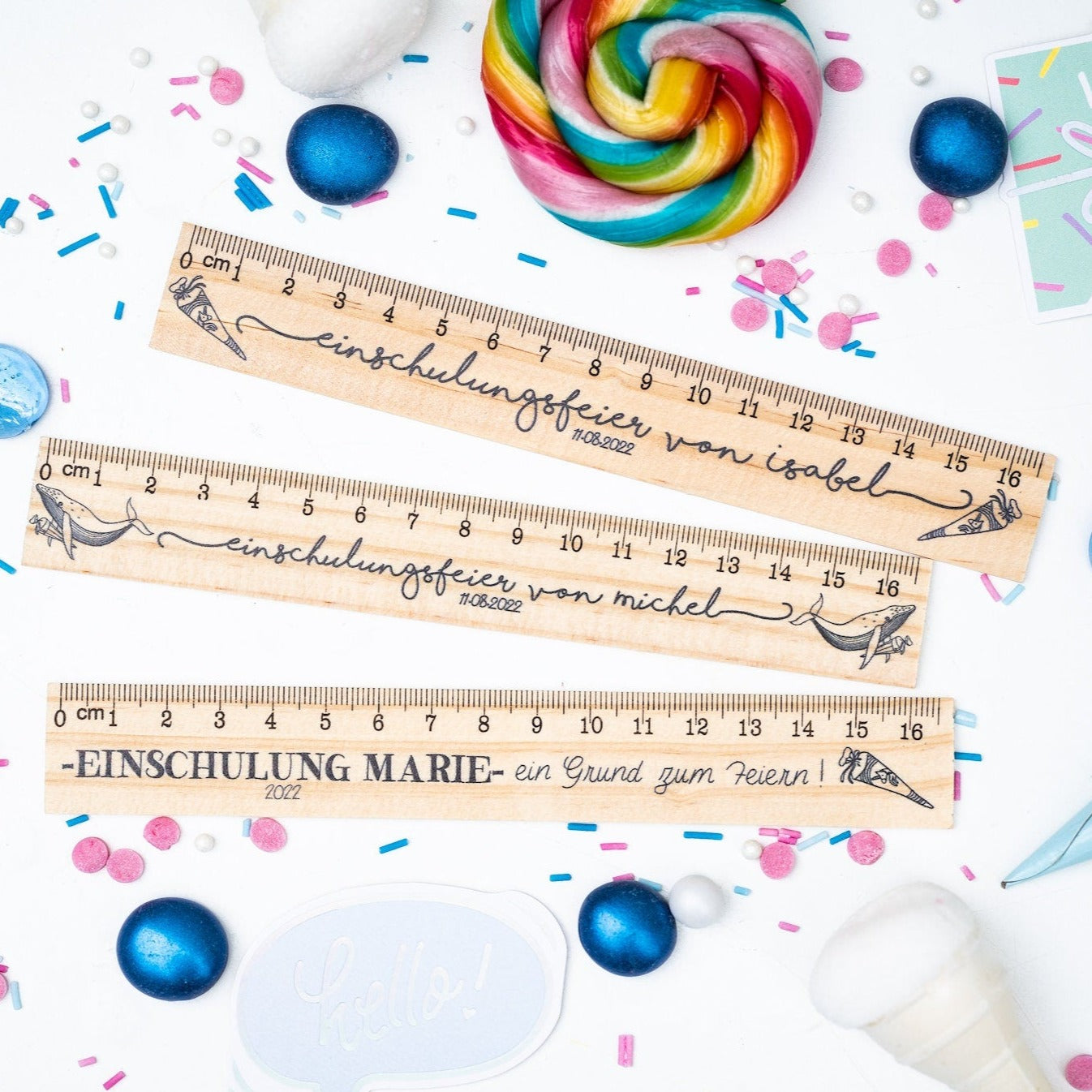 Lineal "Einschulung" aus Holz und Wunschname