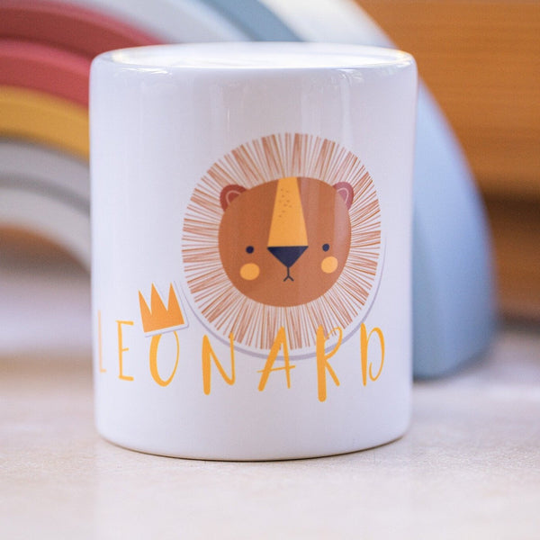 Spardose aus Keramik weiß boho Löwe mit Wunschname, Geschenk zu Weihnachten oder zum Geburtstag für Kinder, zur Geburt, Schulkind 23