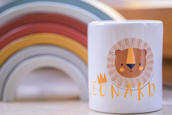 Spardose aus Keramik weiß boho Löwe mit Wunschname, Geschenk zu Weihnachten oder zum Geburtstag für Kinder, zur Geburt, Schulkind 23