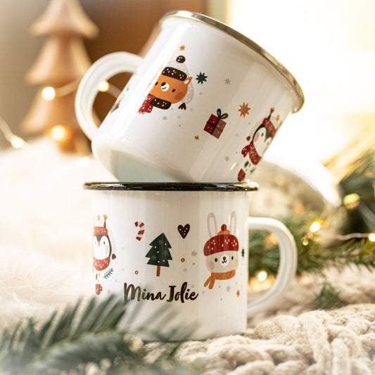 Emaille Tasse "Kinderweihnachtstasse"
