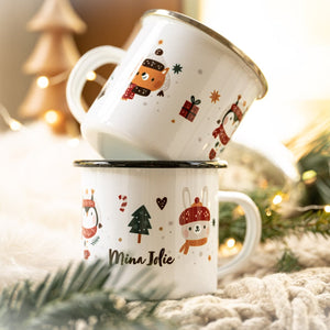 Emailletasse "Kinderweihnachtstasse" mit Wunschname