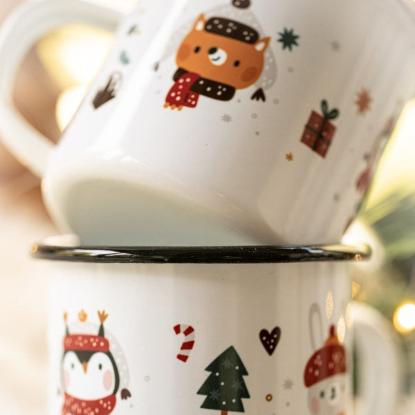 Emailletasse "Kinderweihnachtstasse" mit Wunschname