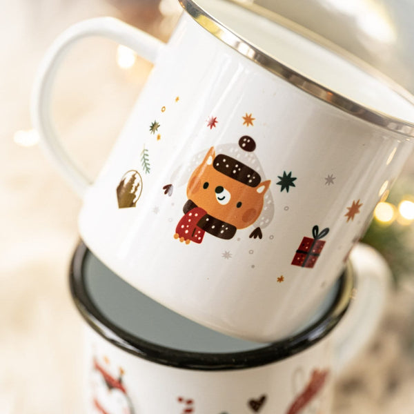 Emailletasse "Kinderweihnachtstasse" mit Wunschname