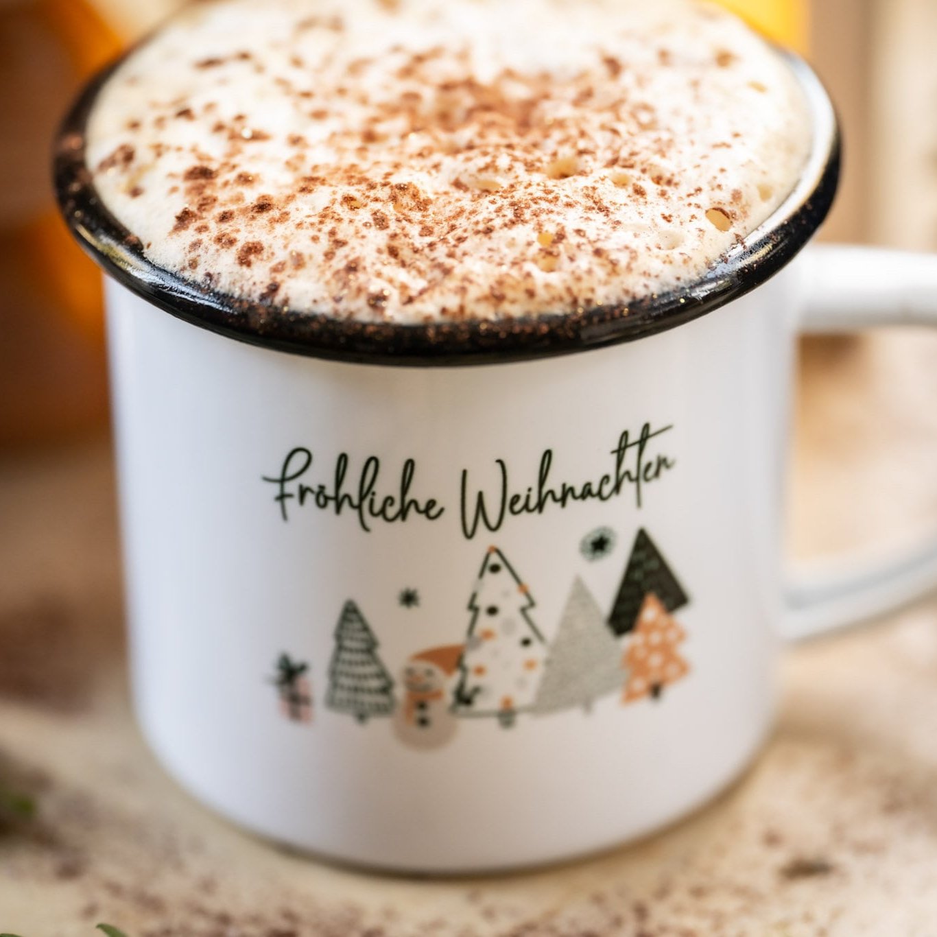 "Fröhliche Weihnachten" Keramik / Emaille Tasse