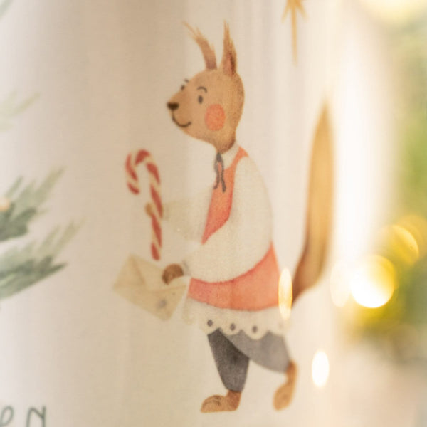 „Eichhörnchen Weihnacht“ Tasse aus Keramik weiß Innenfarbe und Henkel Rot