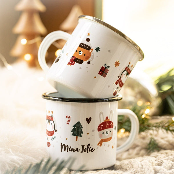 Emailletasse "Kinderweihnachtstasse" mit Wunschname