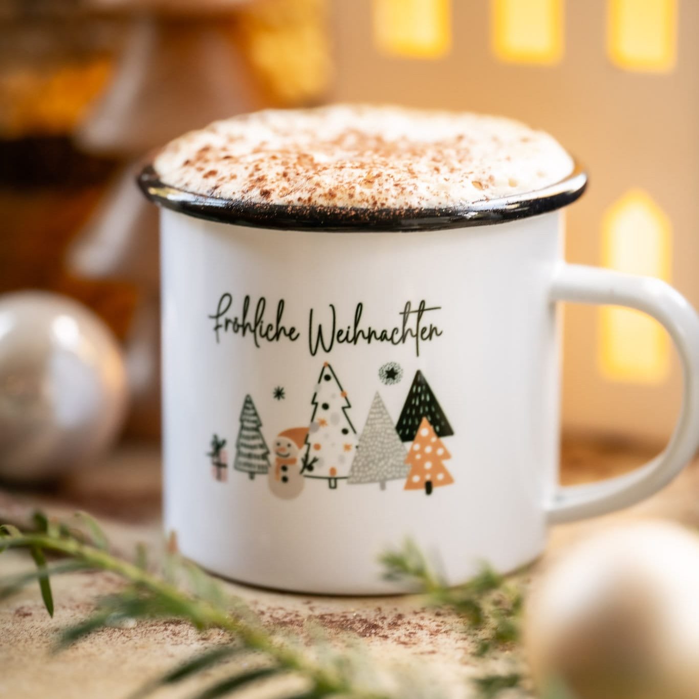 "Fröhliche Weihnachten" Keramik / Emaille Tasse