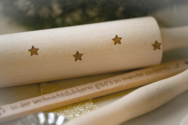 Plätzchenbackset 4 teilig, Plätzchenrolle, Nudelholz mit deinem Wunschnamen, Geschenk, In der Weihnachtsbäckerei