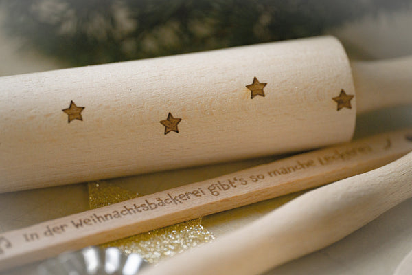Plätzchenbackset für Kinder 4 teilig, Plätzchenrolle, Nudelholz mit deinem Wunschnamen, Geschenk für Kinder, In der Weihnachtsbäckerei
