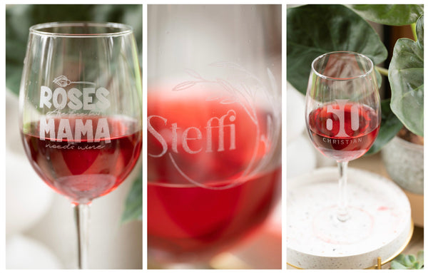 Rotweinglas mit Gravur zum Jubiläum, mit Wunschname und Wunschzahl, Muttertag, Vatertag, Geschenk für Kollegen Kollegin