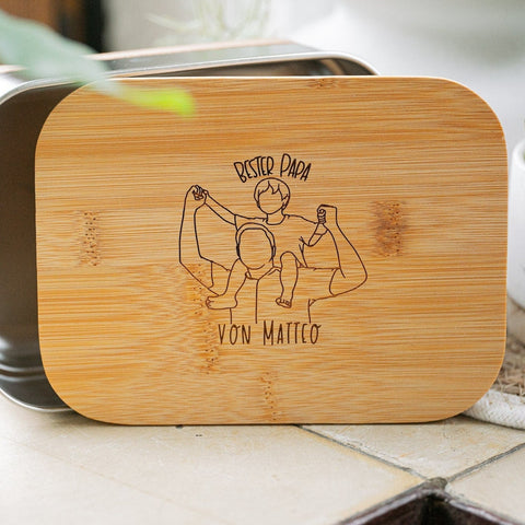 "Papa" Lunchbox | Edelstahlbox mit Bambusdeckel und deinem Wunschnamen