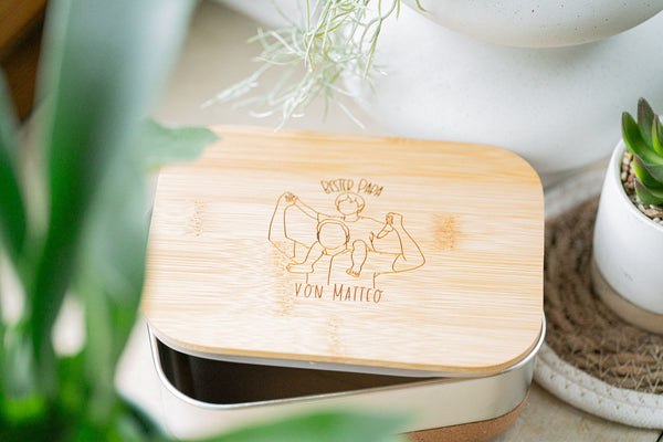"Papa" Lunchbox | Edelstahlbox mit Bambusdeckel und deinem Wunschnamen