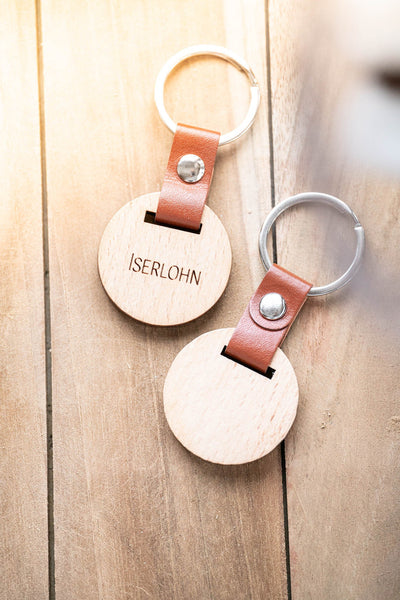 Schlüsselanhänger aus Holz mit Lasergravur Bäume oder Wunschlogo Wunschtext, Initialen, Name