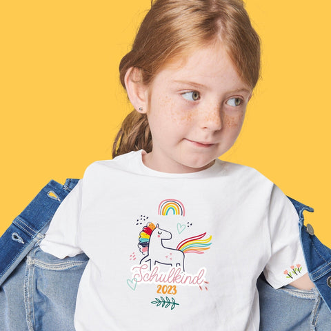 T-Shirt Einhornmotiv "Schulkind 2023" mit Wunschname