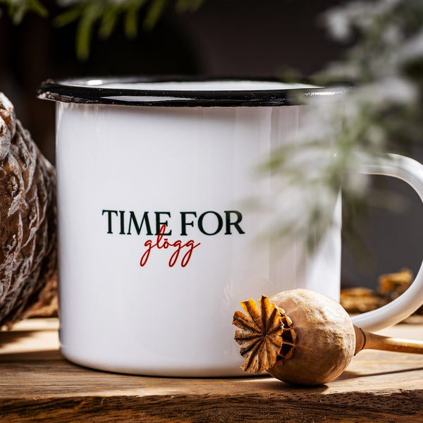 Emailletasse „Time for Glühwein/Glögg/mulled wine“