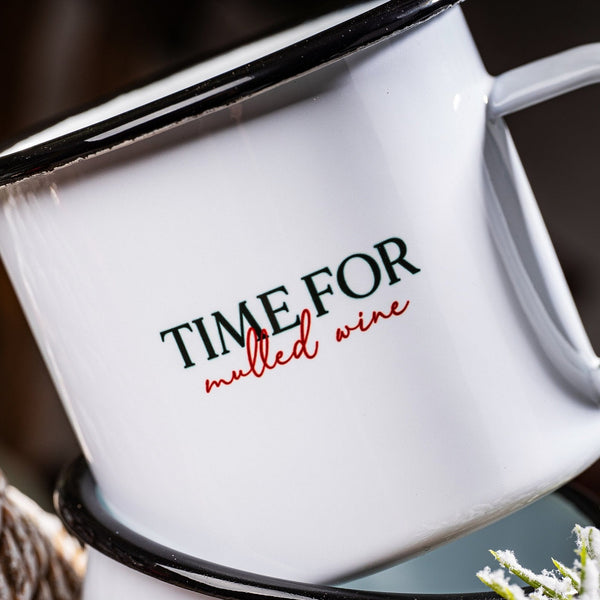 Emailletasse „Time for Glühwein/Glögg/mulled wine“