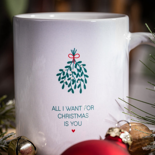 Tasse aus Keramik weiß „All I want for christmas is you“ Weihnachtstasse