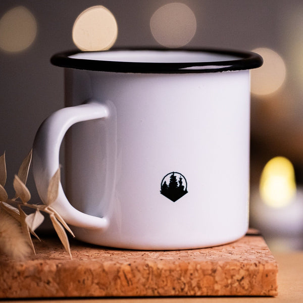 Emailletasse, Tasse, Becher, Trinkbecher mit Motiv „Cuddles and Coffee“